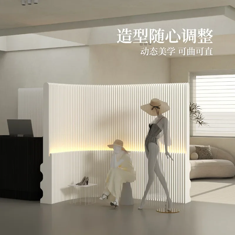 Foldable stretchable partition organ light wave paper wall office live stream arrangement commercial partition screen