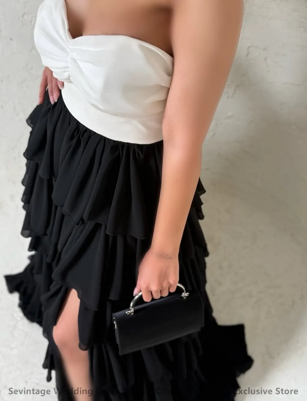 Sevintage 2025 noir et blanc Maxi robe de soirée une ligne chérie à plusieurs niveaux robe de bal formelle dubaï robe de soirée personnalisée