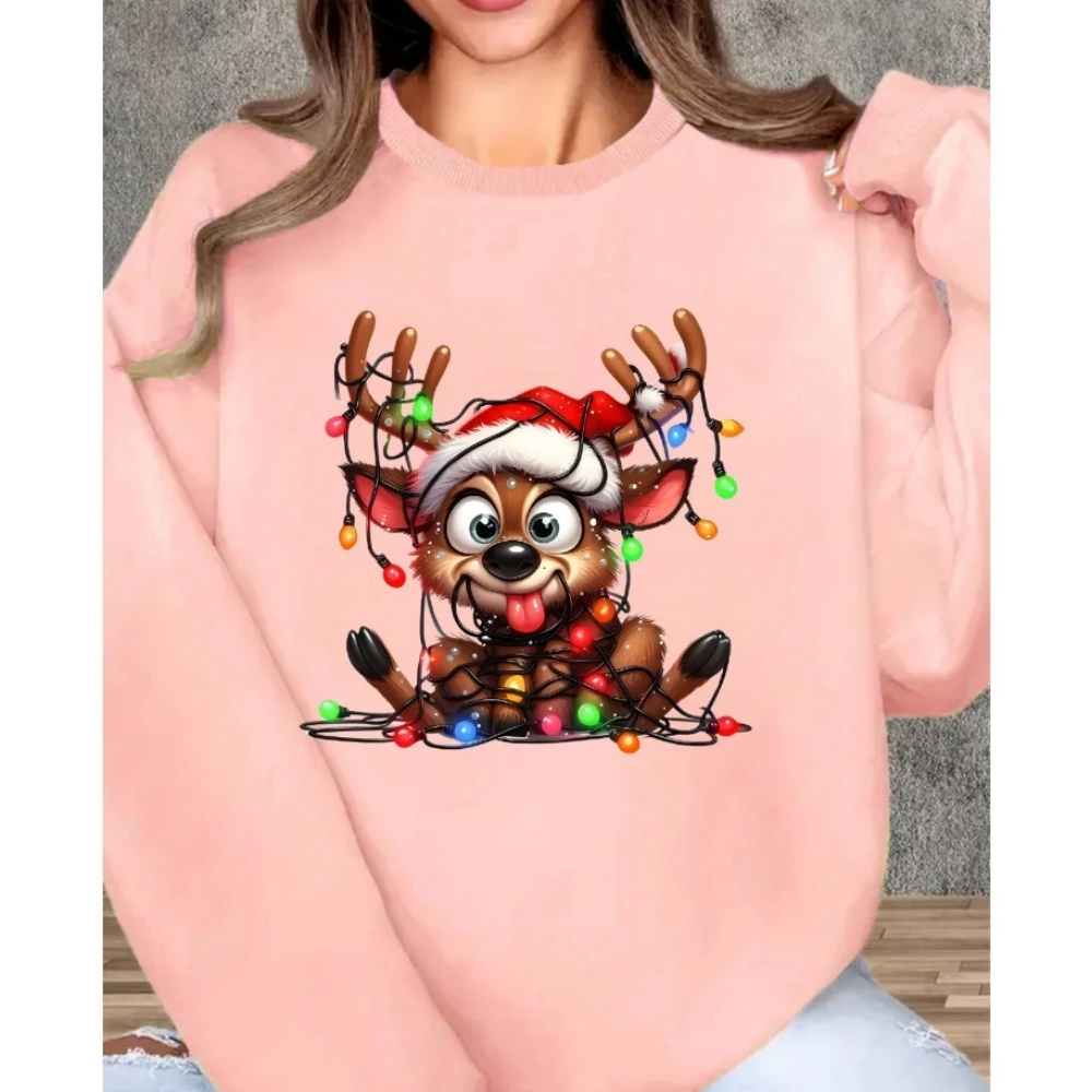 عيد الميلاد لطيف الغزلان على شكل أضواء ملونة مطبوعة البلوز كم طويل الشارع أزياء رياضية للجنسين النساء الرجال السترة #3