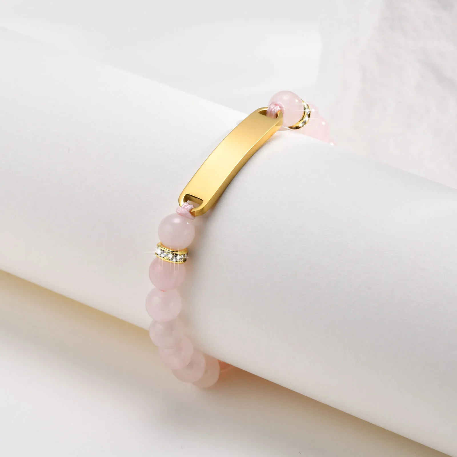 Vnox Free Personalized Girl Name Bracelets, Custom Anti Allergy Stainless Steel Pink Beads Bracelet for Boy Girls Birthday Gifts