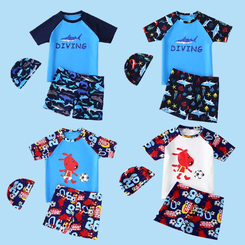 Children's Cartoon Two Piece Swimsuit, Big Boy, Professional Baby Boy Swimming Trunks, Shark Sun Protection, Hot Spring Swimwear