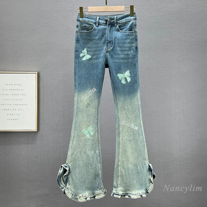 Retro Do The Old Cowboy Bootleg Pants Women's Thin Jeans 2024 New Summer High Waist Slim Fit Slimming Mop Trousers Flare Jeans