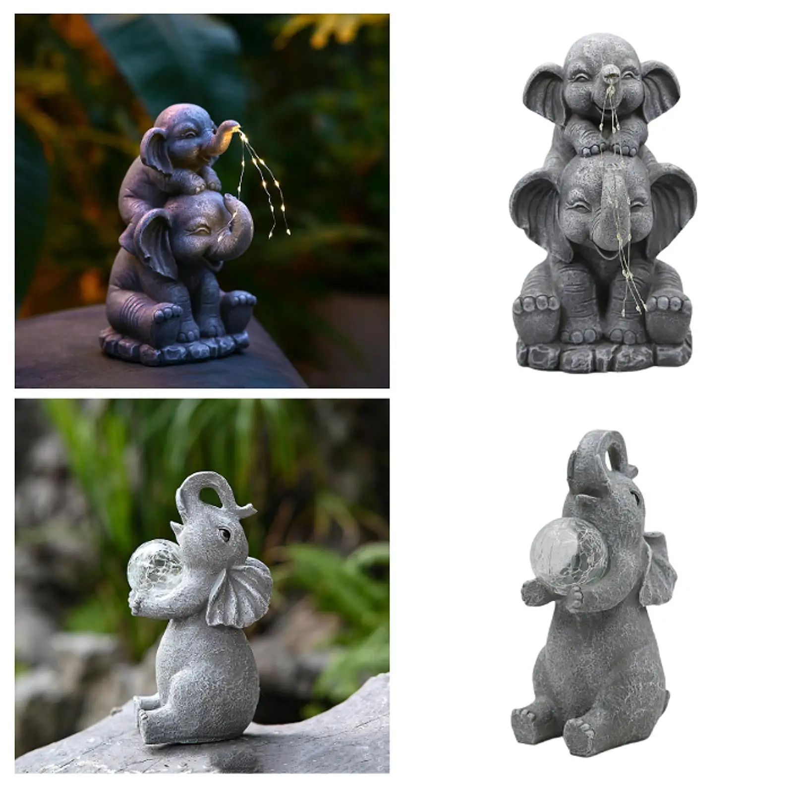 

Solar Garden Decor Elephant Statue with Solar Light for Yard Lawn Balcony