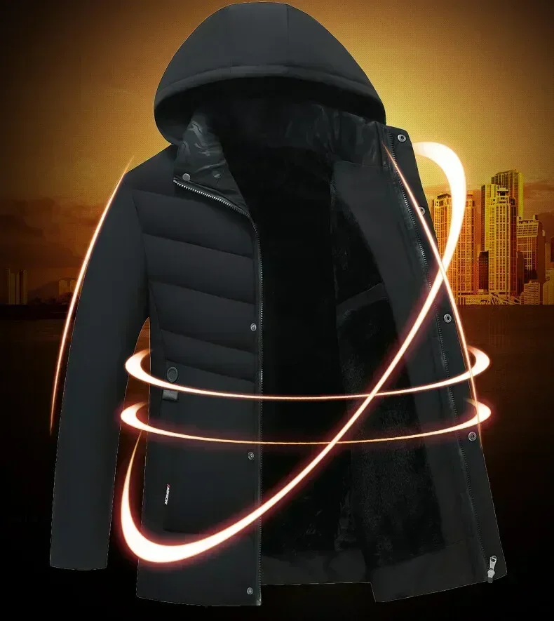 

Новое модное флисовое зимнее пальто с капюшоном, мужская толстая теплая мужская зимняя куртка, ветрозащитный подарок для отца, мужская парка, ветрозащитные парки