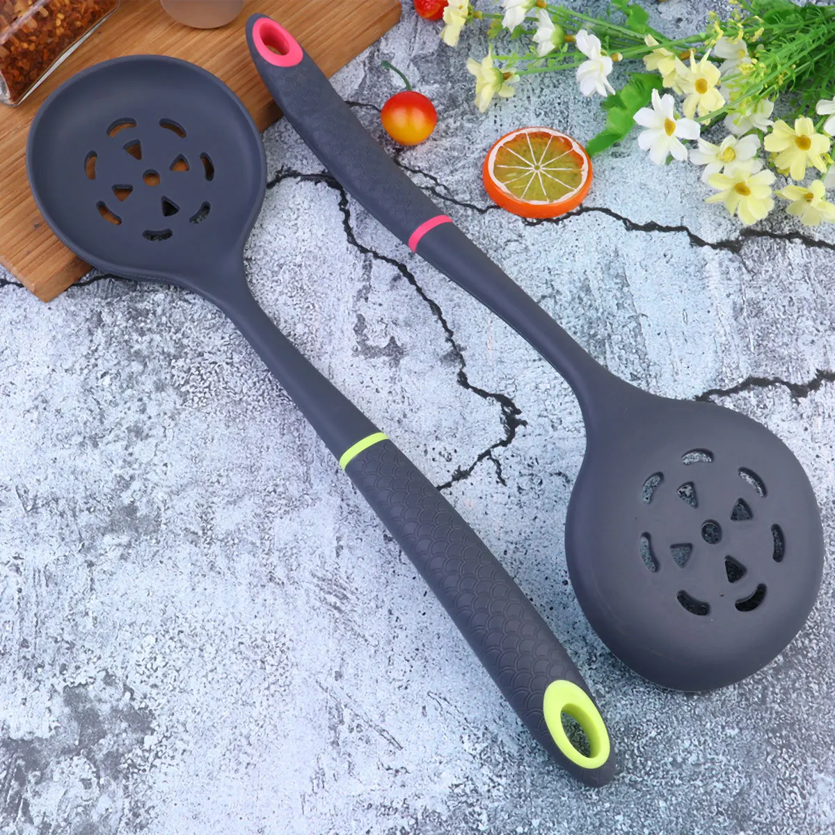 

Heat Resistant Skimmer Spoon Silicone Slotted Ladle For Oil Filter Food Serving Kitchen Cooking Tool Colander Hot Pot