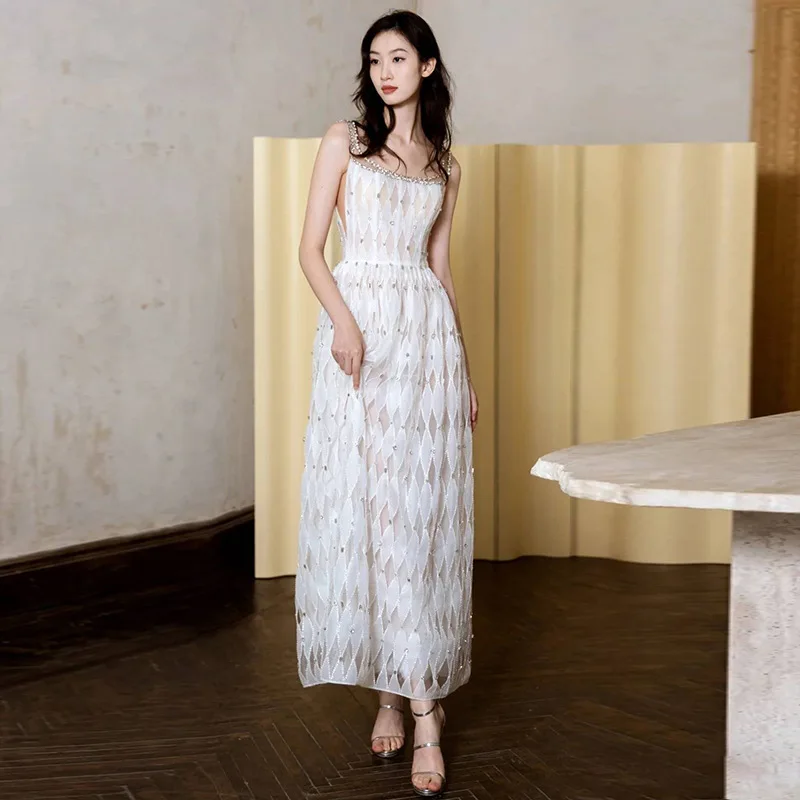 

Элегантное платье-комбинация с бриллиантами в стиле пэчворк на талии, длинные женские вечерние платья 2021, весенняя новая мода