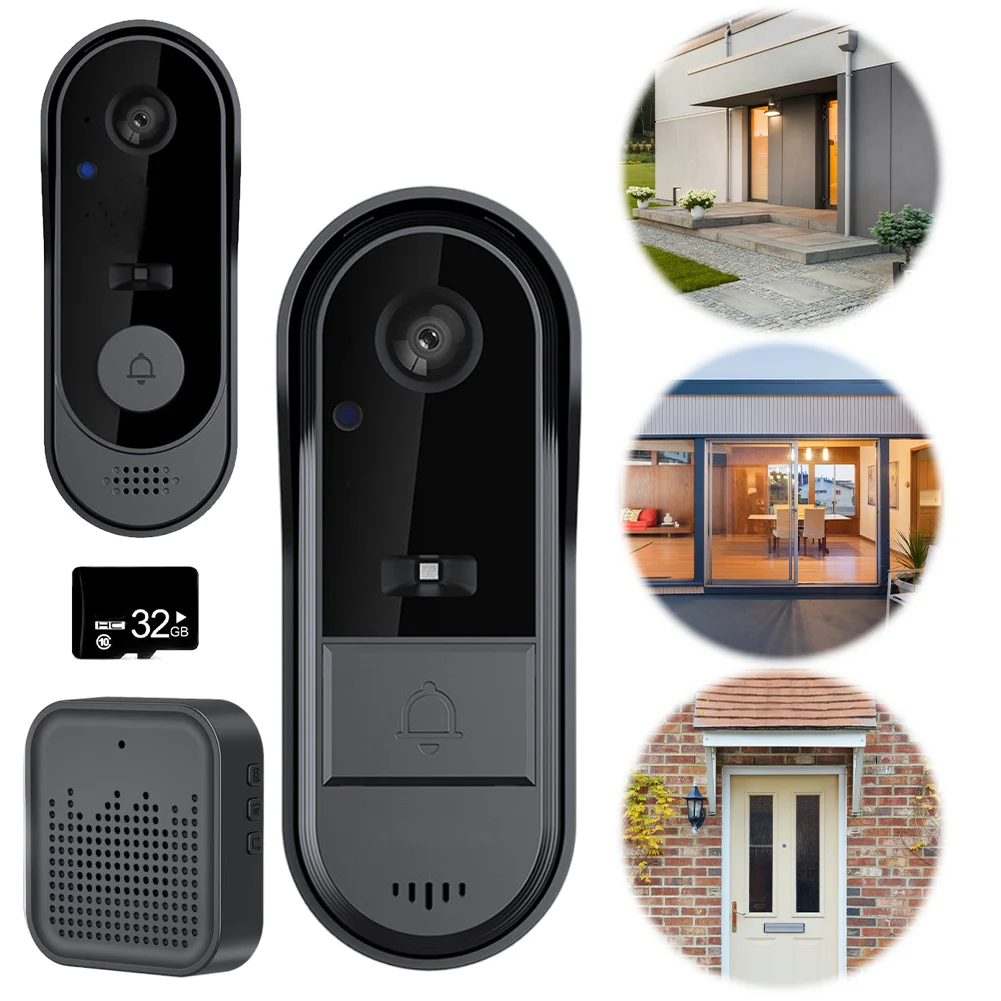 Wireless Video Doorbell with Chime 2-Way Talk Wireless Visual Intercom Doorbell Night Vision Indoor Outdoor Surveillance