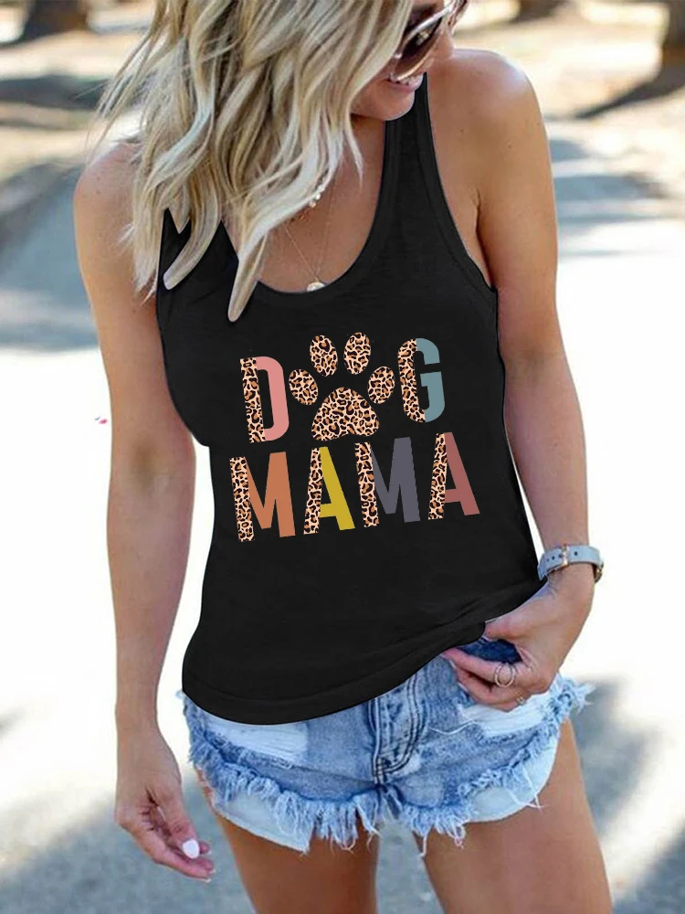 

Dog Mom Tank Tops for Women Casual Summer Sleeveless O Neck Fur Mama Shirt Funny Dog Paw Graphic Tees Vest Gift for Her