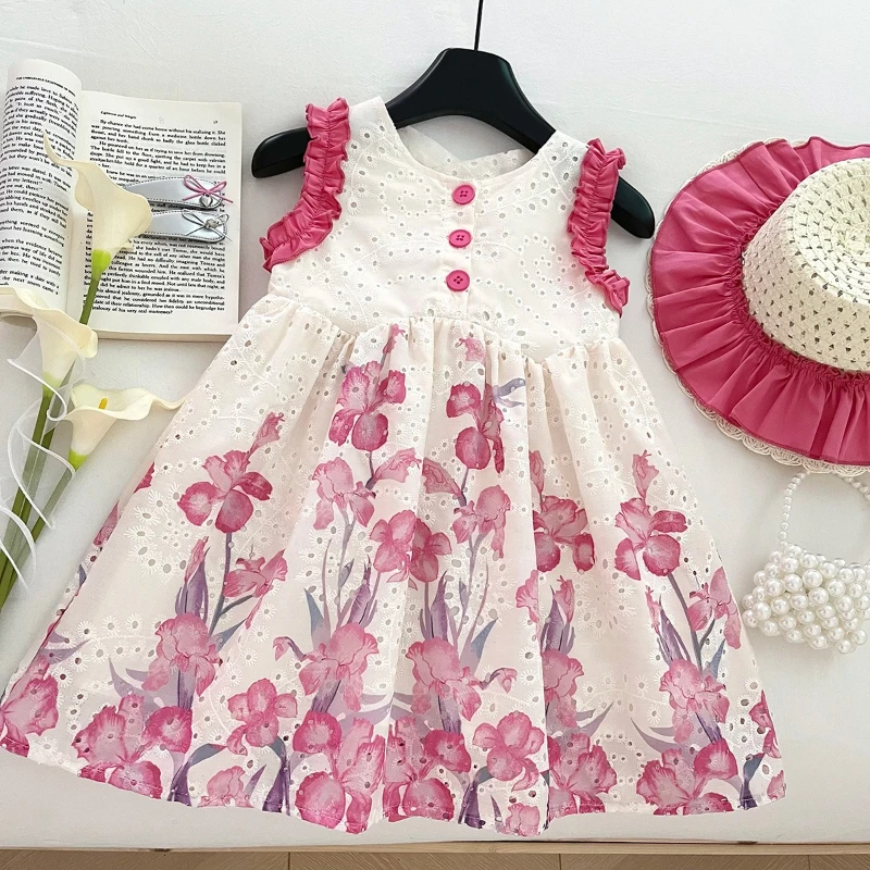 

Платье без рукавов для девочек, летнее новое стильное платье без рукавов с рюшами и бантом для девочек, одежда Ropa De Niña для девочек