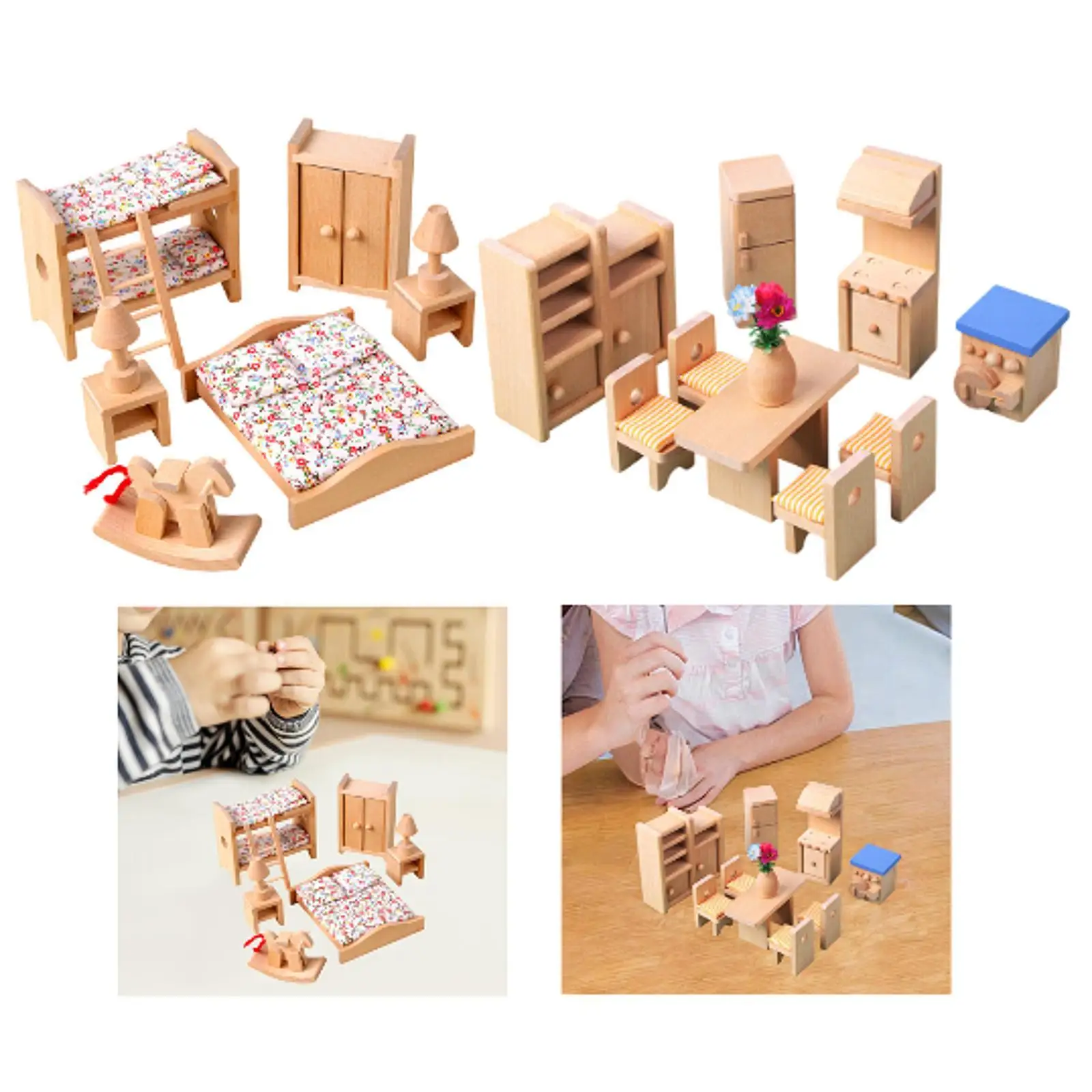 Wooden Dollhouse Furniture Set DIY Hobby Crafts for Toddlers 3+ Kids Girls