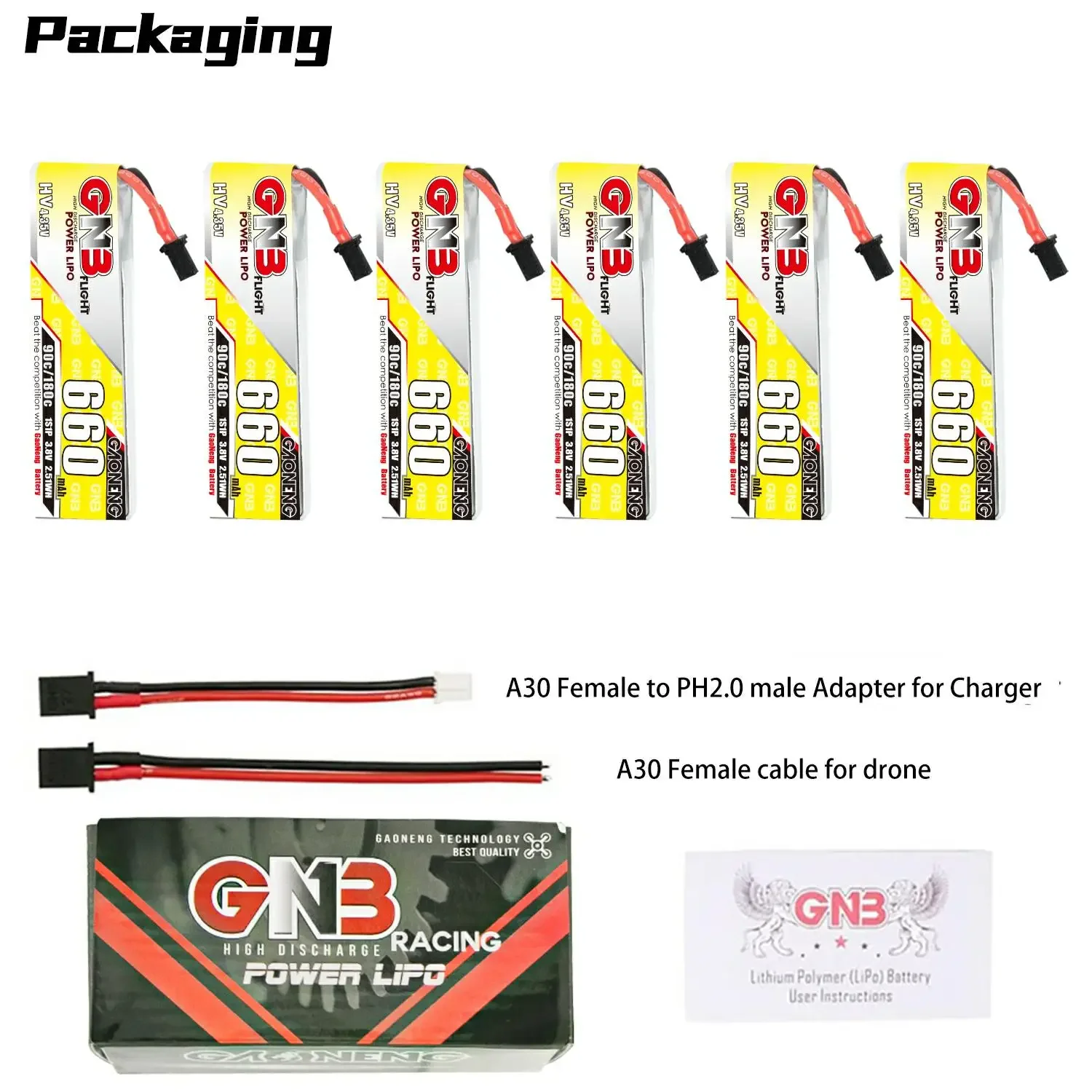 GNB 3.8V 660mAh 1S 90C/160C 4.35V HV Lipo Battery A30 Male Connector For Cetus Pro FPV Drone DIY Plug VS BETAFPV BT2.0 550mAh 1S