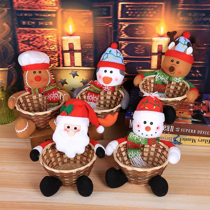 Basket Christmas Candy Bowl Christmas Candy Storage Basket Holder With Gingerbread Man Penguin Deer Snowman Santa Doll Dropship