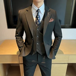2024 High quality (suit + vest + trousers) Stylish and handsome casual wedding suit Business suit three-piece genuine