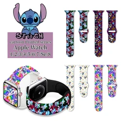 Disney Stitch Cartoon Printed Silicone Strap for Apple Watch Band 8 7 Se 6 5 4 3 2 1 38mm 40mm 41MM 42mm 44mm 45mm 49MM Bracelet