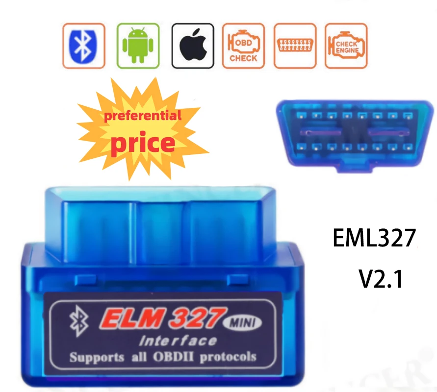 Mini ELM327 Automotive Fault Detector OBD V2.1 OBD2 Bluetooth Automatic Scanner Diagnostic Tool for iOS Android Windows Symbian