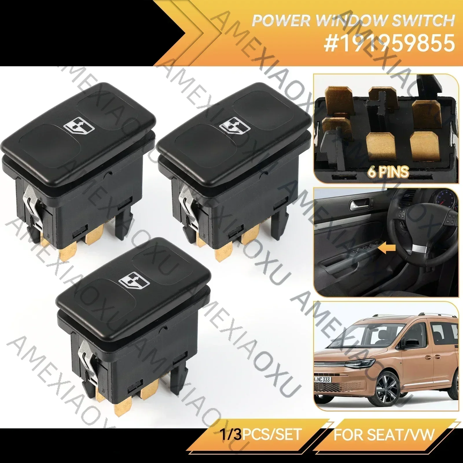 

WANWUXIN 1/3x Power Master Window Control Switch 191959855 Window Lift Button for VW Golf Jetta 2 Polo 6N Seat Cordoba Ibiza 191