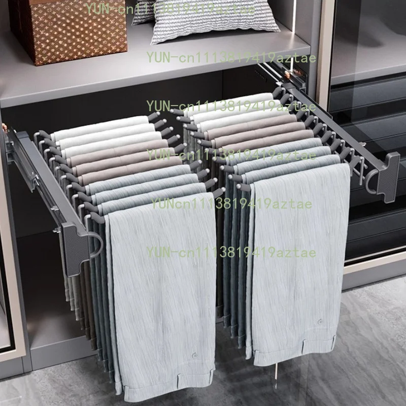 Top Mount Retractable Sliding Pants Rack Multi-Functional Wardrobe Trouser Storage Rack