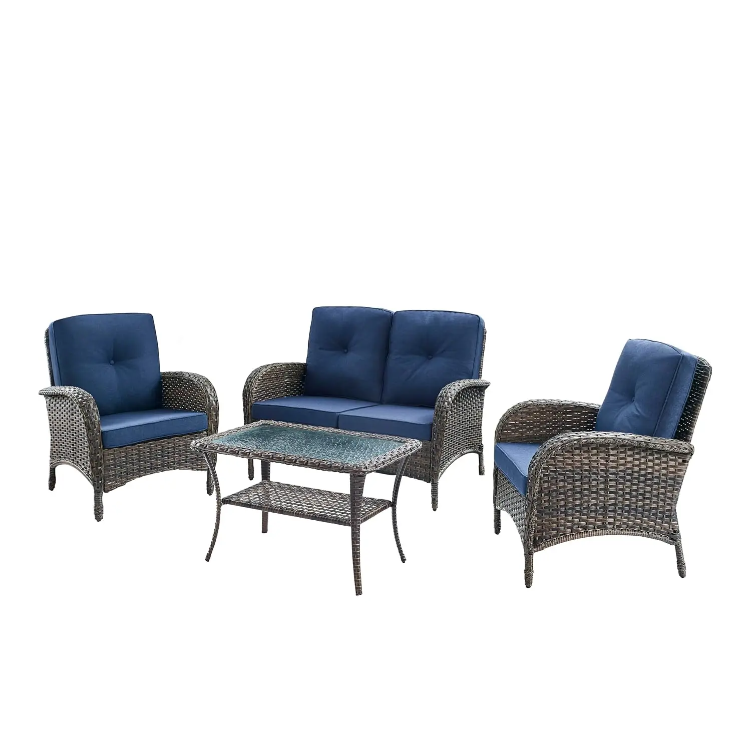 4-Piece Patio Furniture Wicker Outdoor Conversation Set,All-Weather Rattan Outdoor Sofa Set Patio Chairs Coffee Table for Backya