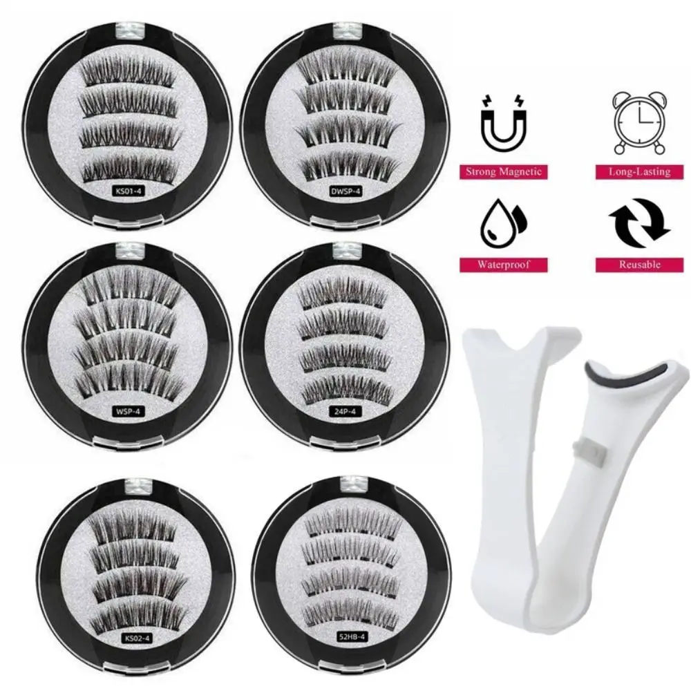 2 Pairs Reusable Magnetic Eyelashes Natural Full Strip 4 Magnets Lashes Ultra Thin Magnet Easy To Wear 3D False Eyelashes Kit