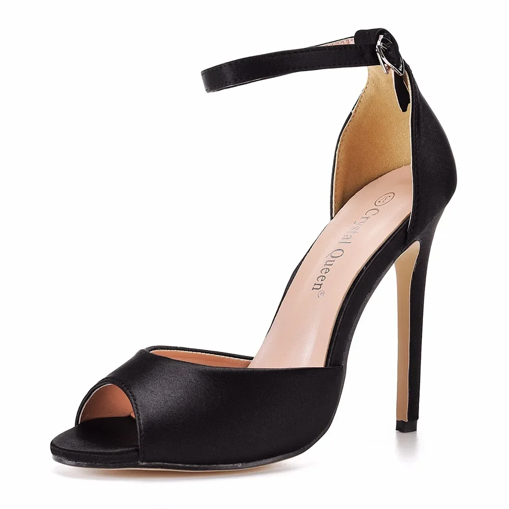 High Heel Women Sandals Summer Open Toe Pumps Wedding Solid PU 11CM Thin Heels Peep Toe Female Wedding Bridal Shoes
