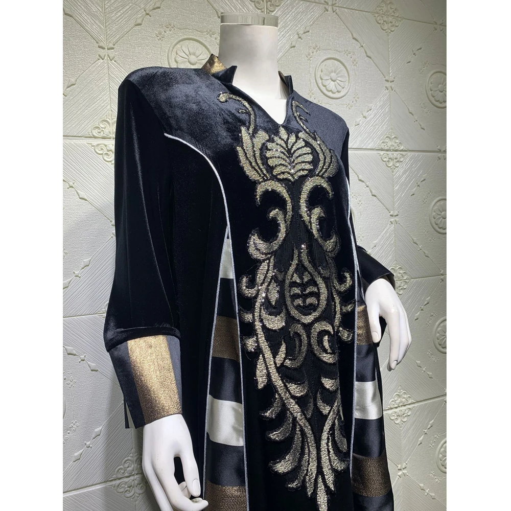 2024 New Velvet Warm Abaya Embroidery Muslim Women Long Maxi Dress Turkey Kaftan Dubai Robe Moroccan Eid Party Jalabiya Vestidos