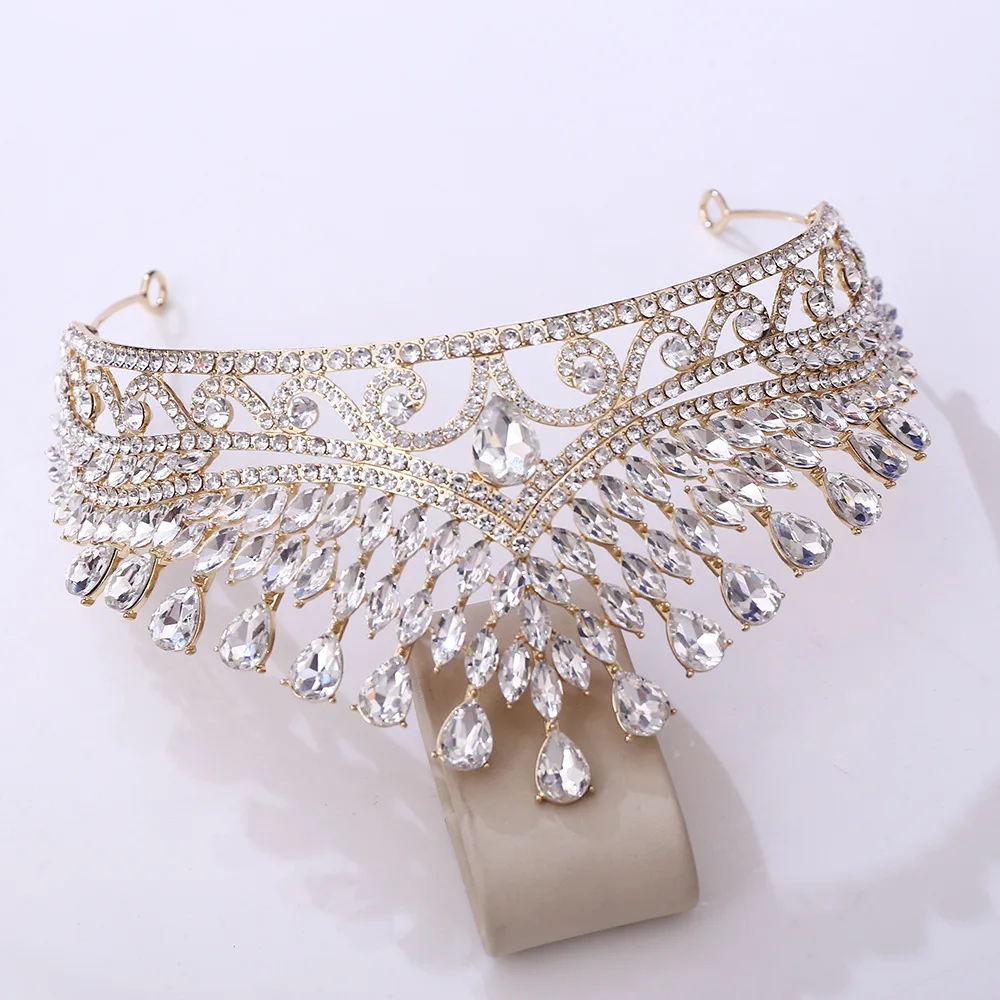 European and American luxury bridal rhinestone beauty pageant headband, performance wedding dress, alloy crown
