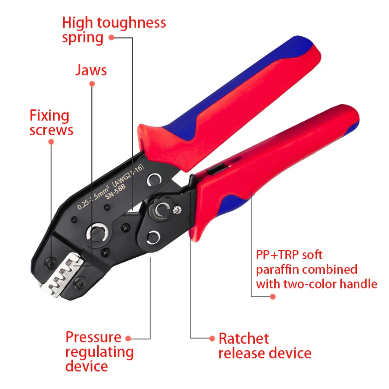 XIONGISOLAR SN-58B Durable High Carbon Steel Ratcheting Crimper-Versatile, Ergonomic Tool for 0.25-1.5mm2(23-16AWG)Wholesale