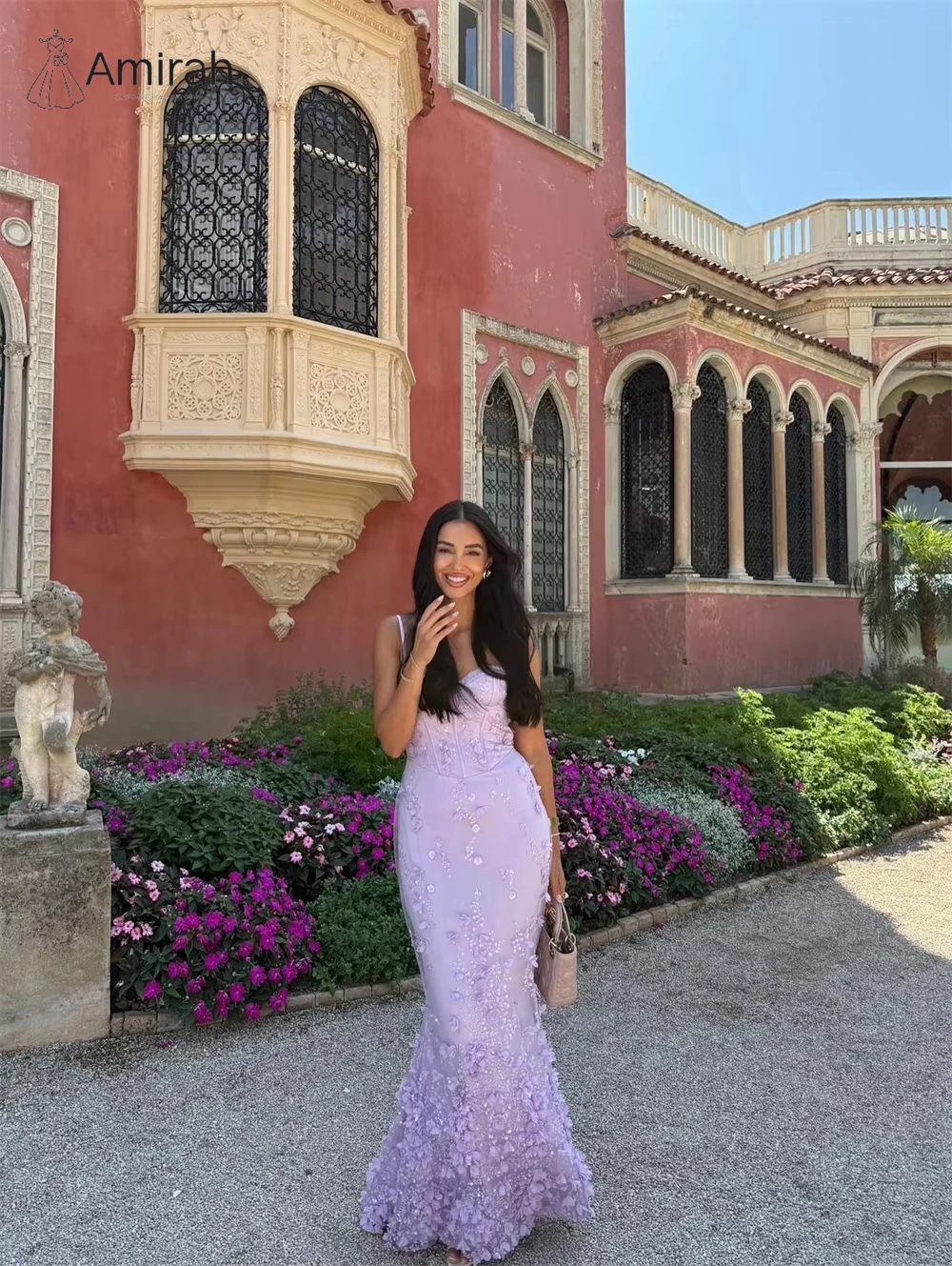 アミラ 3Dフラワー イブニングドレス D/パーティー フィッシュテール ボールガウン カスタムメイド ウェディングドレス オフショルダー プロムドレス 高級 2025