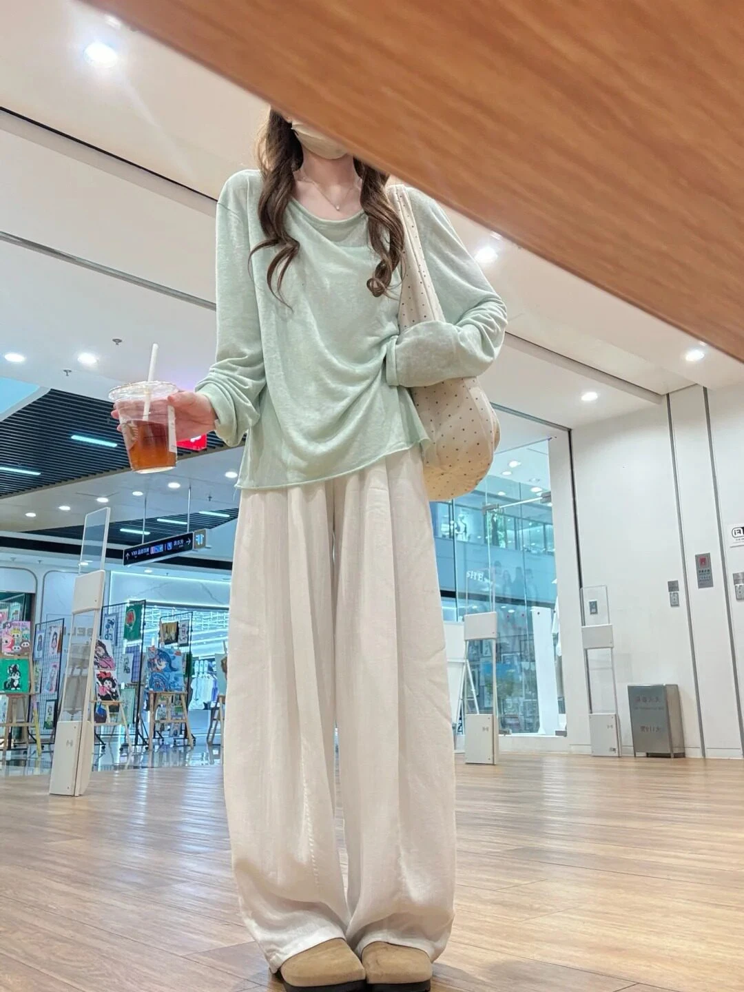 Loose Long Sleeve T-Shirt Green Roll  UV Protection Base Layer Slimming Early Autumn Textured Women's Fashion Commute Style