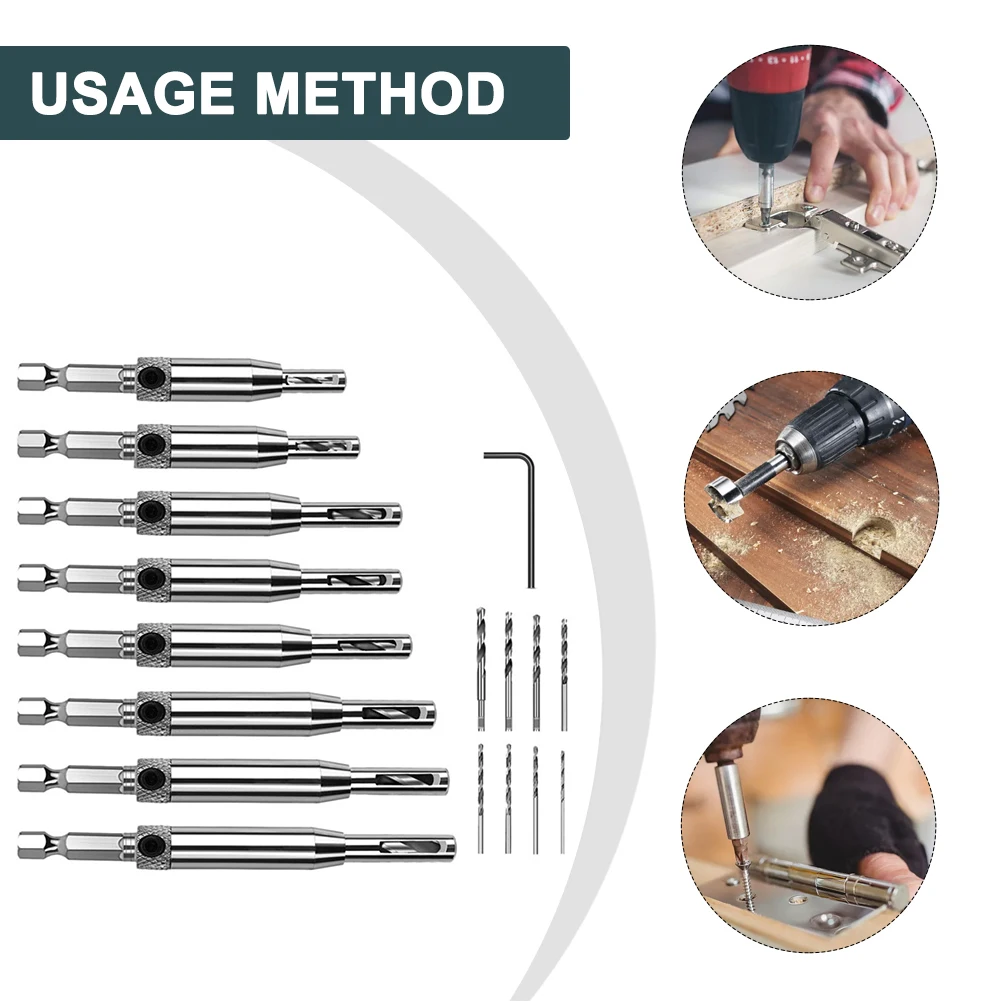 17pcs Self Centering Hinge Drill Bit Set for Door Cabinet For Pilot Holes with Double Sided Design and HSS Material