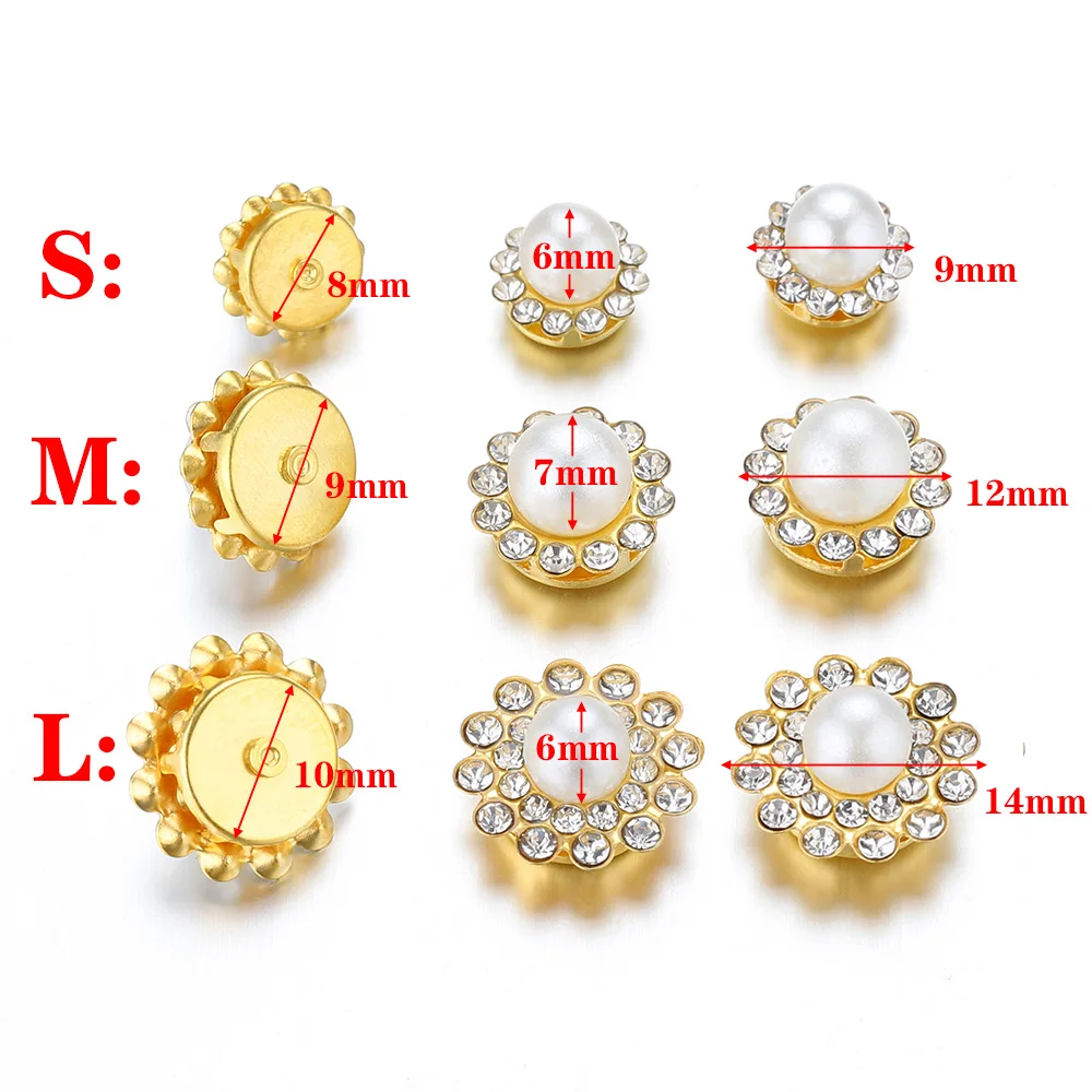 50 Stück Imitationsperlen mit Goldbasis und Strass-Verzierung für DIY Haaraccessoires, Kleidungsdekoration, Näharbeiten und Basteln – Detail 8