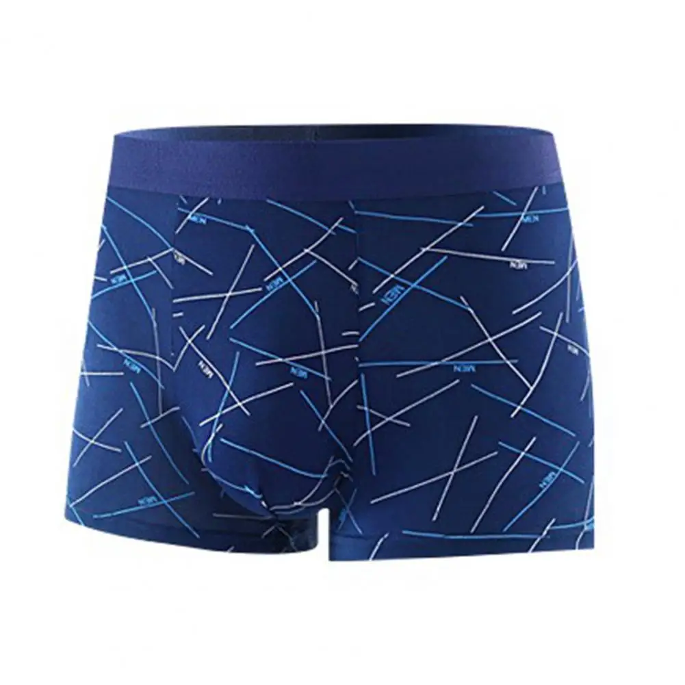 2026 Men Boxer Underwear Elastic Mid-Waist Design Tight Cut Shorts Briefs Lines Print U-Convex Panties Daily Wear