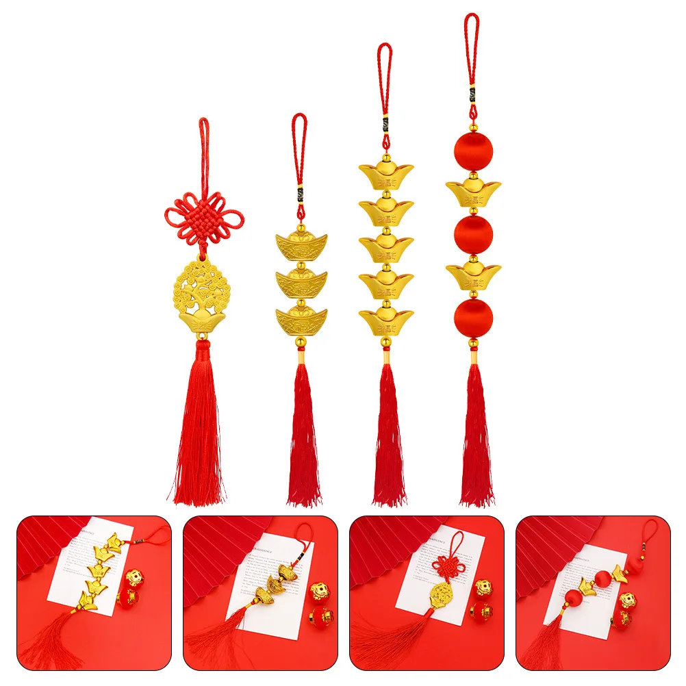 4 قطعة قلادة السنة الصينية الجديدة Yuanbao بونساي حلية معلقة سبيكة ذهبية ديكور مهرجان لوازم 2023 أرنب هدية السنة
