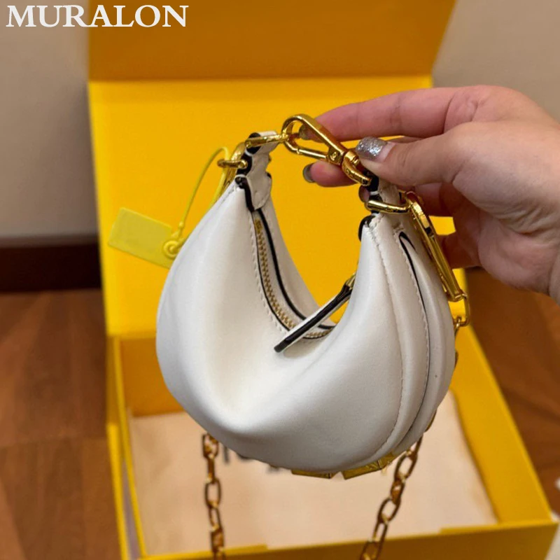 Mini Crescent Bag 2024 New Premium Genuine Real Luxury Metals Half Moon Clutch Bag Fashion All-match Elegant Handbag Top Quality