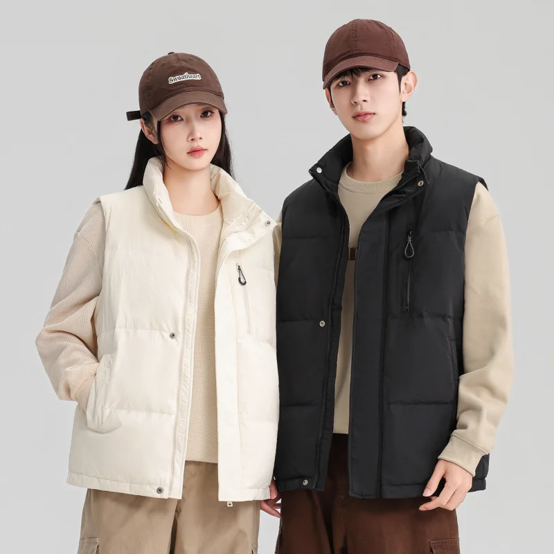 Minsu 2025 New Stand Collar Down Vest Men's Workwear Style Multi-Pocket Warm Fashion Casual Sleeveless Down Jacket Vest
