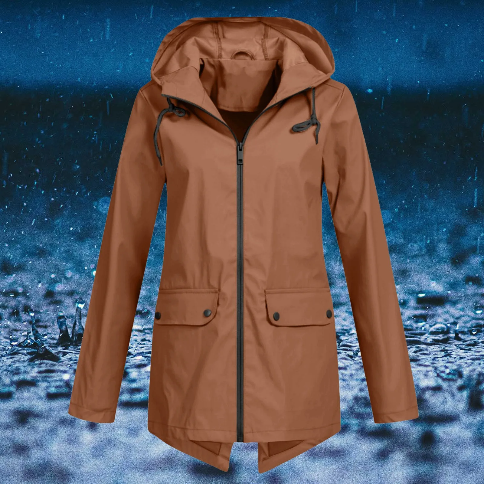 Wasserdichte wind dichte Mode Frauen solide Trench Hoodie Regen Outdoor Wind jacke Langarm lange Kapuze Regenmantel plus Größe