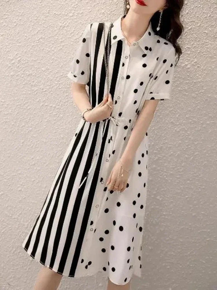 Robe mi-longue en coton pour femme, chemise bandage, t-shirts pour femme, vêtements chics et élégants, promotion, 2024