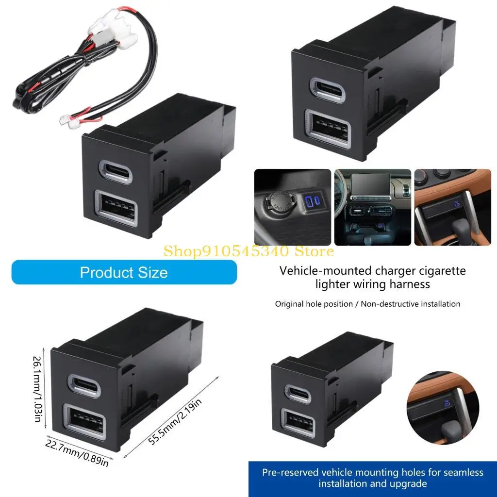 U2JA Chargers Adapter For Vehicle Featuring Double Ports And Support PD QC3.0