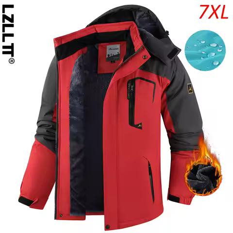 Winter Man Fleece Waterproof Outdoor Jacket Men Sport Windproof Detachable Hat Jackets Man Work Safari Windbreaker Plus Size 6XL