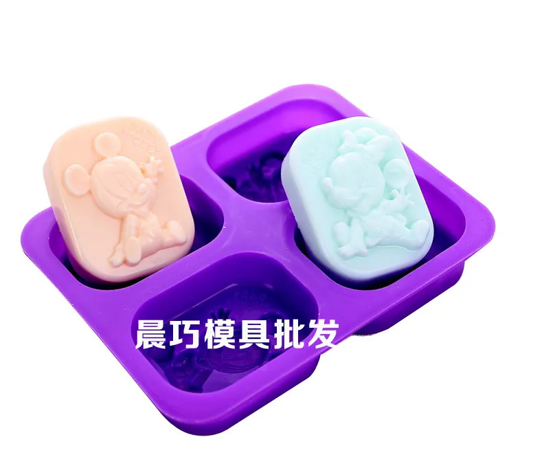 Silicone Molds Moulds for Handmade Soap, 4 Even Cartoon, Four-Hole Mouse, 564