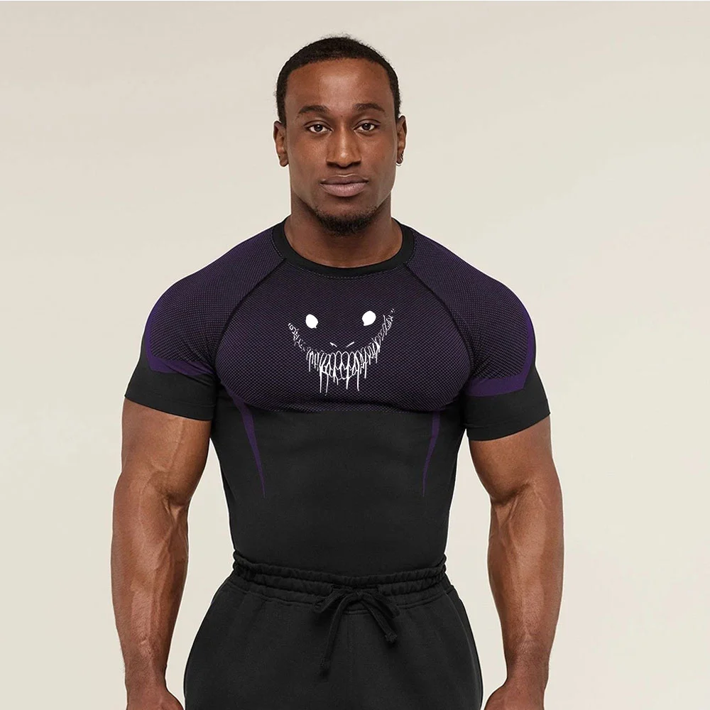 Men's smile Print Compression Shirt, Quick-Dry Breathable Gym Top, Muscle-Fit, Perfect for Workout, Bodybuilding & Sports, High