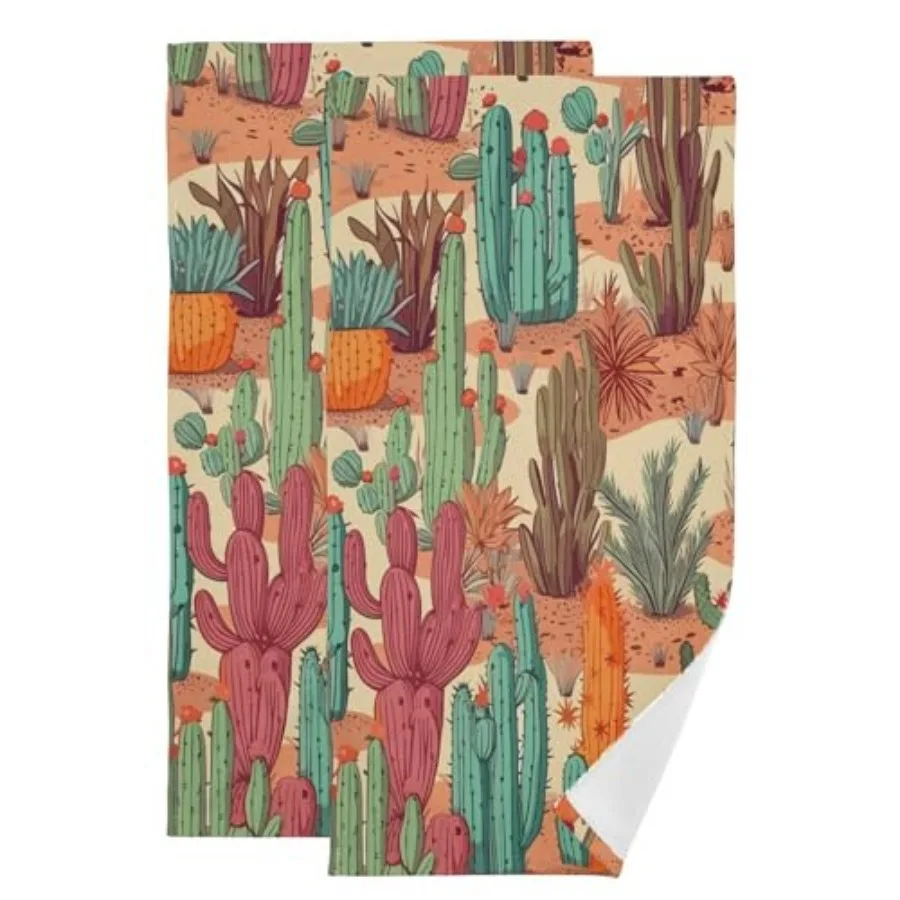

Western Desert Cactus Hand Towels for Bathroom Set of 2, Absorbent Microfiber Tropical Succulent Kitchen Towels 14"x28", Decora