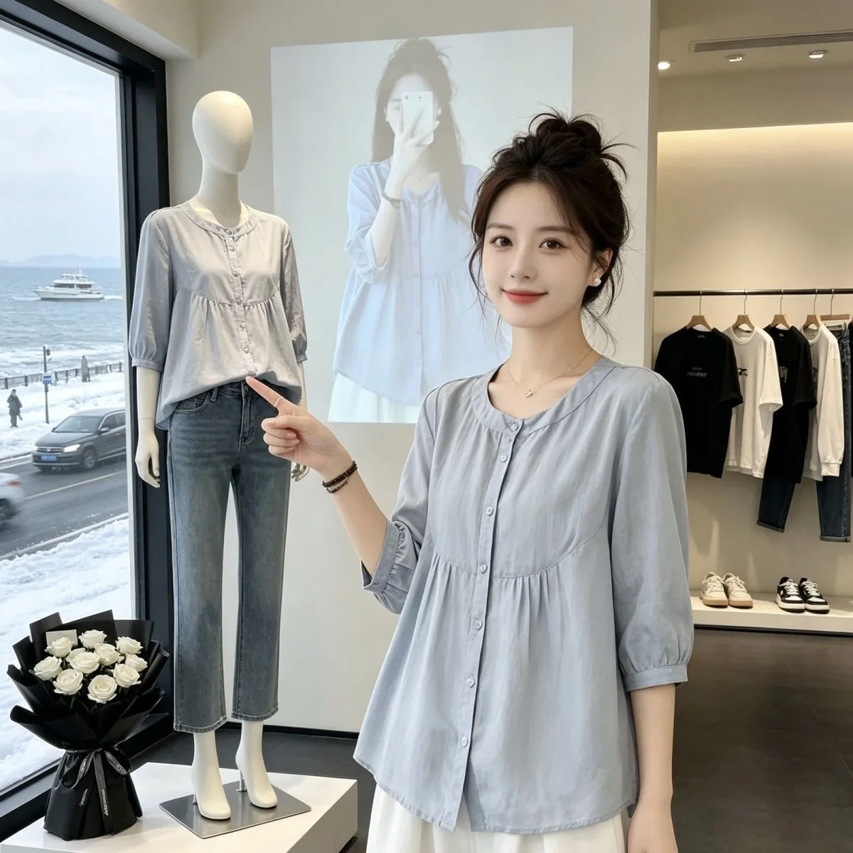 plus Size Cotton Linen Women's Shirt Summer New Loose Belly Covering High End Mom Summer Top Breathable Comfortable Polyester...