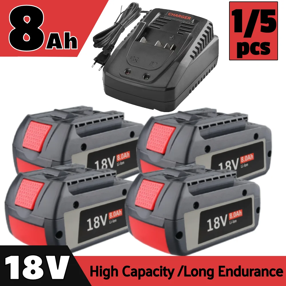 1/4 Stück 8,0Ah Lithium-Ersatzakkus und AL1820CV 14,4V-18V Li-Ionen-Ladegerät für 18V GBA-Akku, kompatibel mit BAT609 BAT618 BAT619 BAT618G BAT609G Werkzeugen