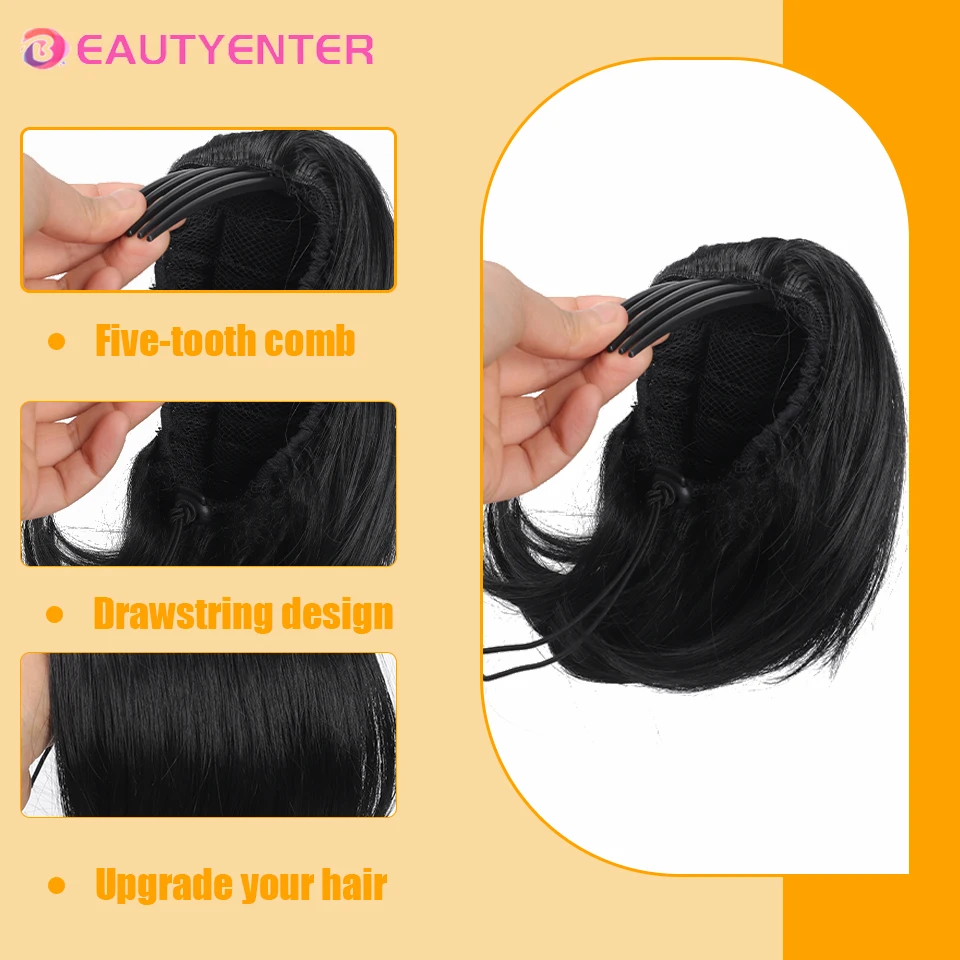 BEAUTY Synthetic Short Straight Hair Comb Clip In Ponytail Cute Girls Hair Heat Resistant Black Gray Extensions Wig Hairpiece