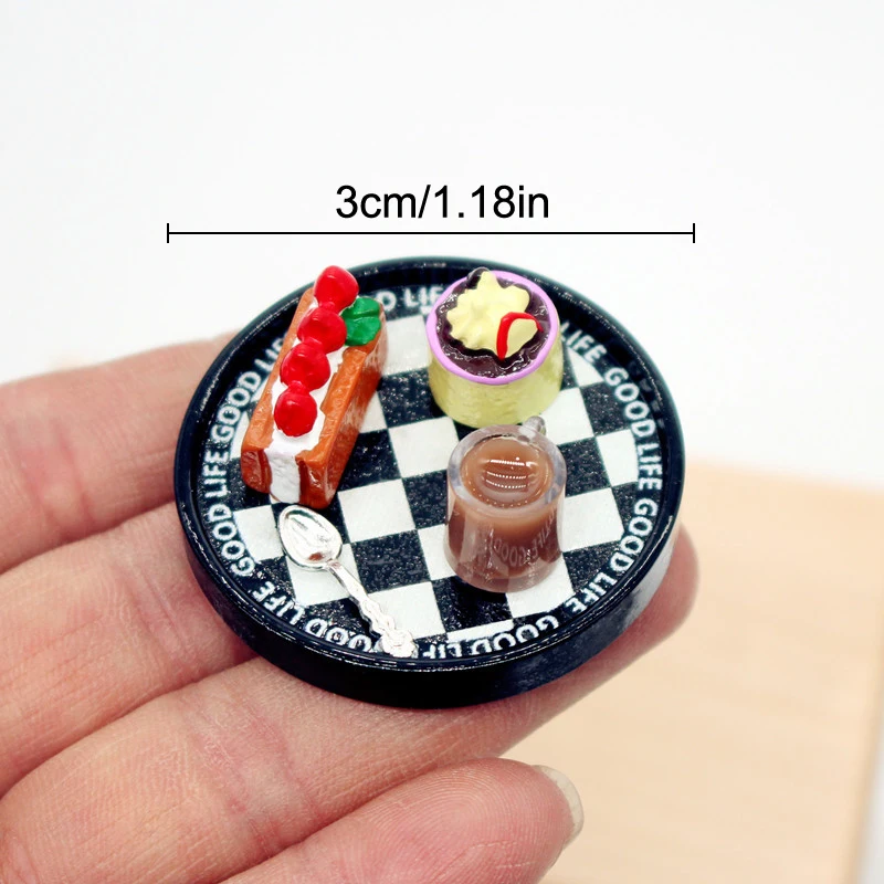 1:12 casa de muñecas en miniatura, pastel de café simulado, bandeja de postre, muebles, modelo, juguete de decoración