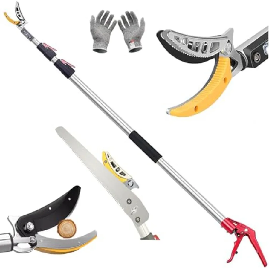 

4.2-7.2 Ft Long Reach Pole Saw with Extendable Tree Trimmer and Hold Bypass Pruner for Fruit Picking Telescoping Prun