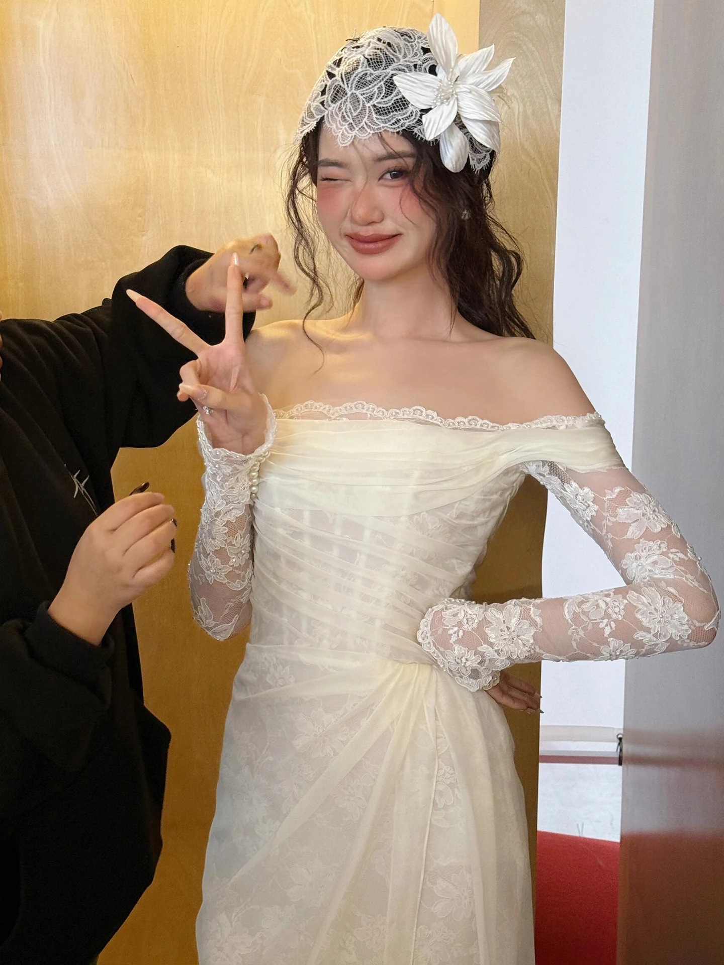 

Retro Lace Wedding Dr One oulder Long Sve Bridal Gown Ele Forest System Guest eeting Cus Made Ceremony Dr