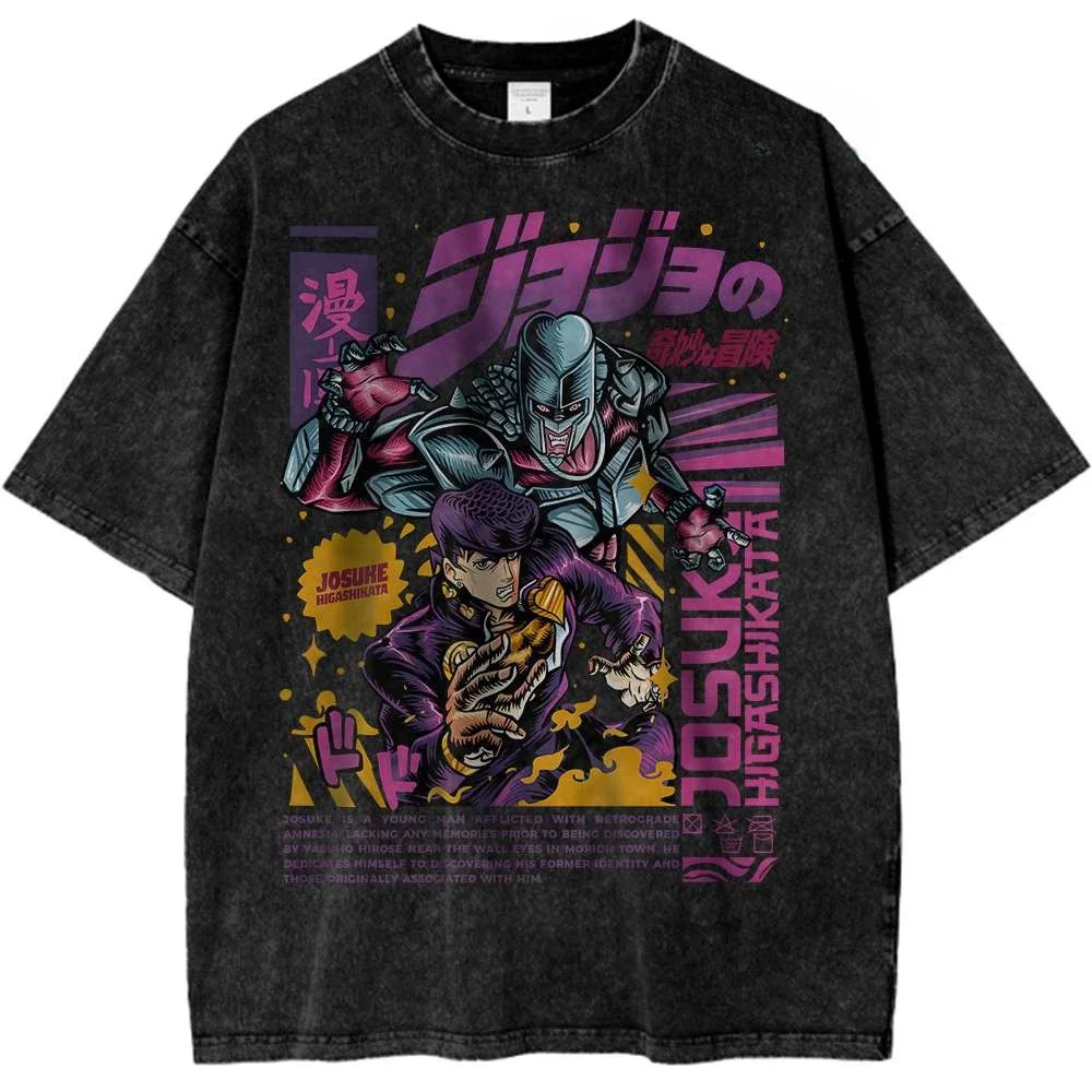 

Рубашка Kujo Jojos Bizarre Adventure, рубашка в стиле аниме, винтажная мужская футболка из чистого хлопка, высокое качество, спорт для отдыха, Harajuku, лето