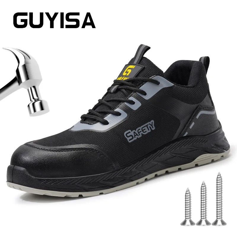 

GUYISA Safety Shoes For Men Breathable Lightweight Soft Wear Resistant Black Anti-Smash